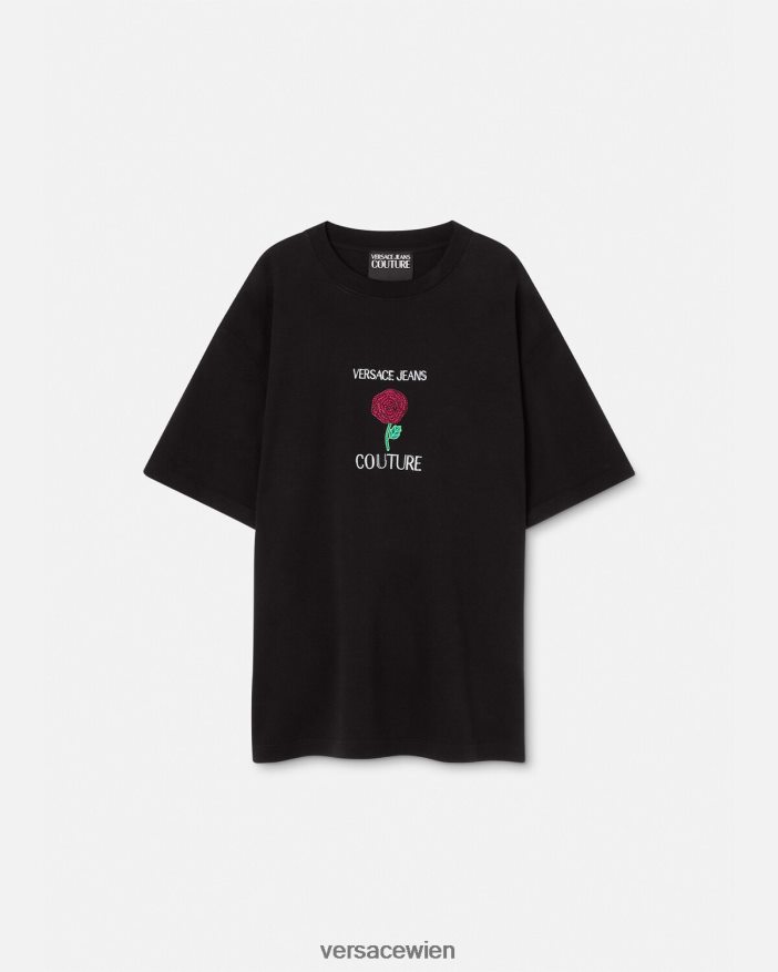 Schwarz T-Shirt mit Rosen-Logo Versace Männer Kleidung 8N4XJD2372