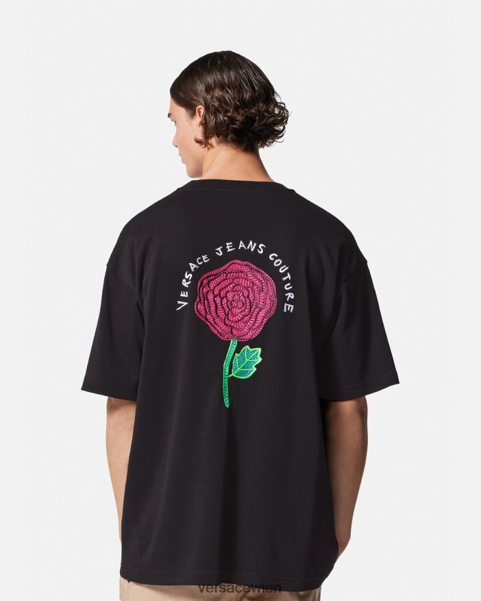 Schwarz T-Shirt mit Rosen-Logo Versace Männer Kleidung 8N4XJD2372