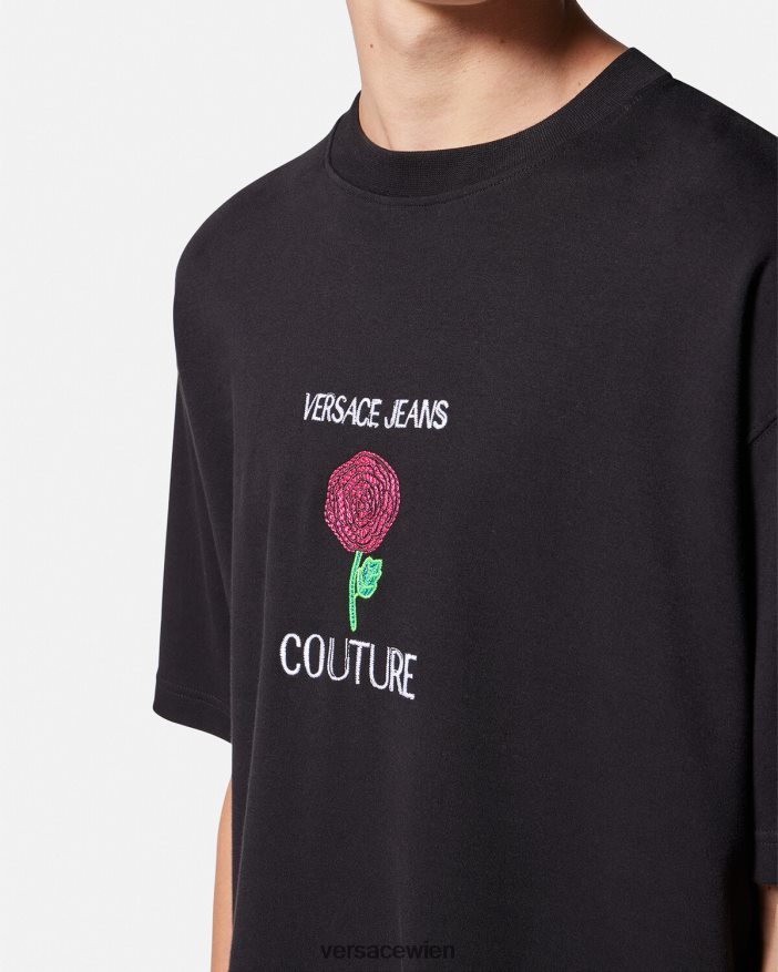 Schwarz T-Shirt mit Rosen-Logo Versace Männer Kleidung 8N4XJD2372