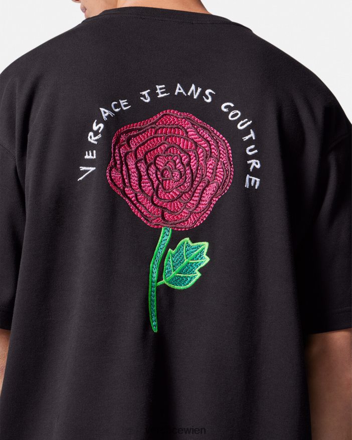 Schwarz T-Shirt mit Rosen-Logo Versace Männer Kleidung 8N4XJD2372