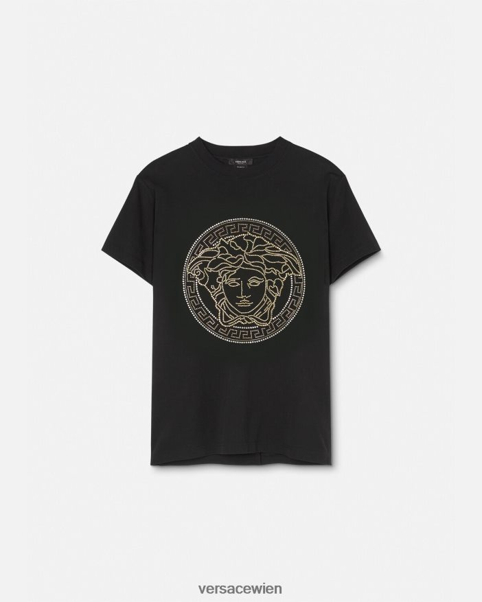 Schwarz T-Shirt mit verziertem Medusa-Logo Versace Männer Kleidung 8N4XJD1377