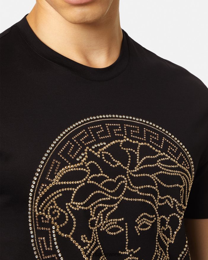 Schwarz T-Shirt mit verziertem Medusa-Logo Versace Männer Kleidung 8N4XJD1377