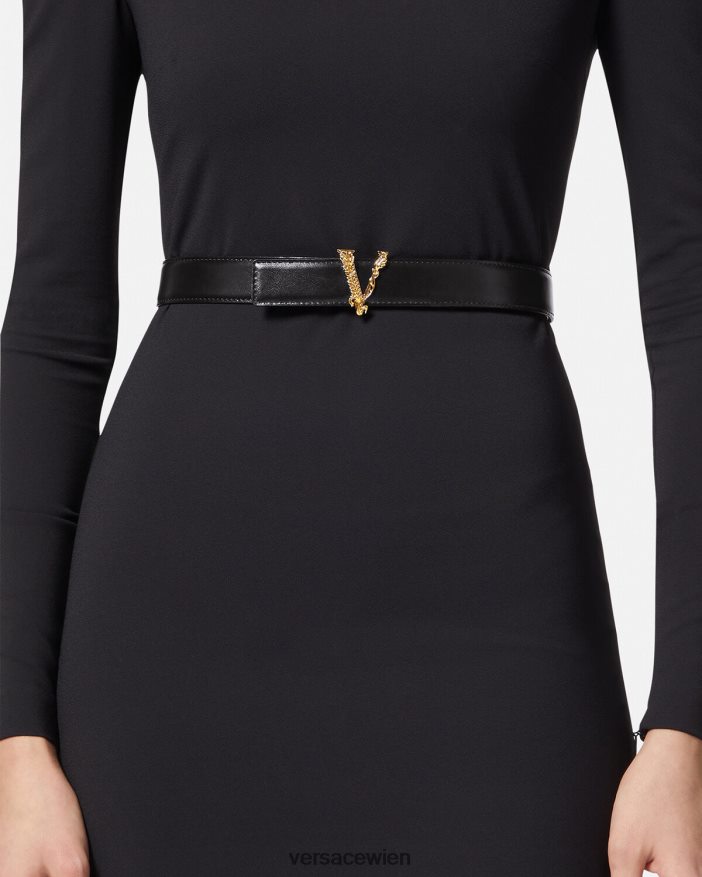 Schwarz Virtus-Ledergürtel Versace Frauen Zubehör 8N4XJD539