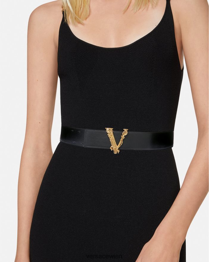 Schwarz Virtus breiter Ledergürtel Versace Frauen Zubehör 8N4XJD541