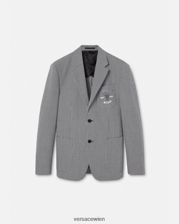 Schwarz-Weiss Hahnentritt-Blazer mit College-Logo Versace Männer Kleidung 8N4XJD1278