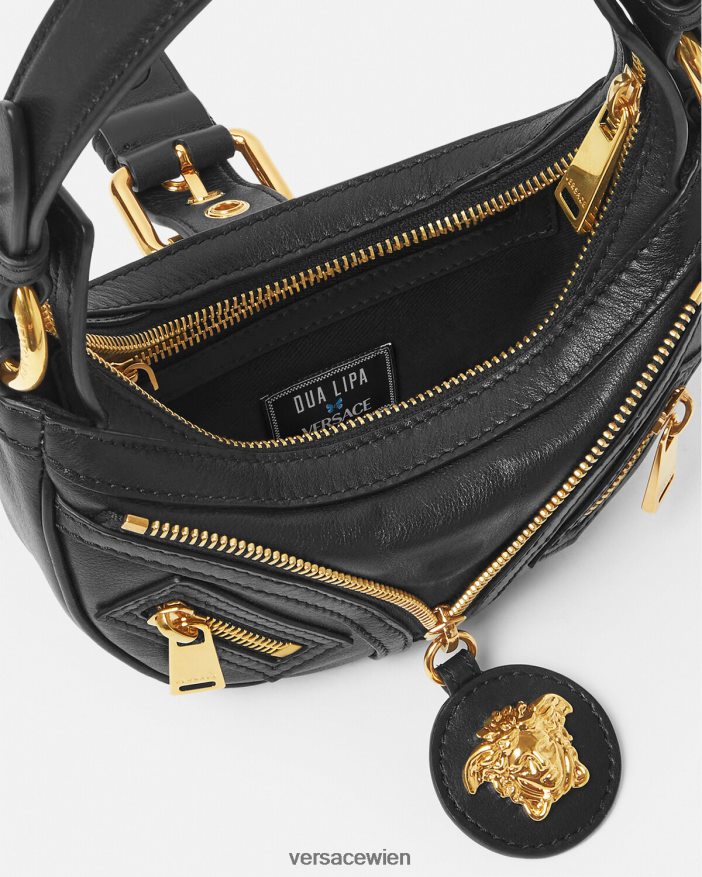 Schwarz Wiederholen Sie die Mini-Hobo-Tasche Versace Frauen Taschen 8N4XJD273