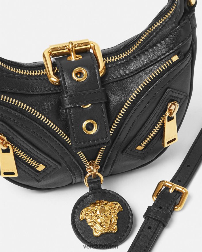 Schwarz Wiederholen Sie die Mini-Hobo-Tasche Versace Frauen Taschen 8N4XJD273