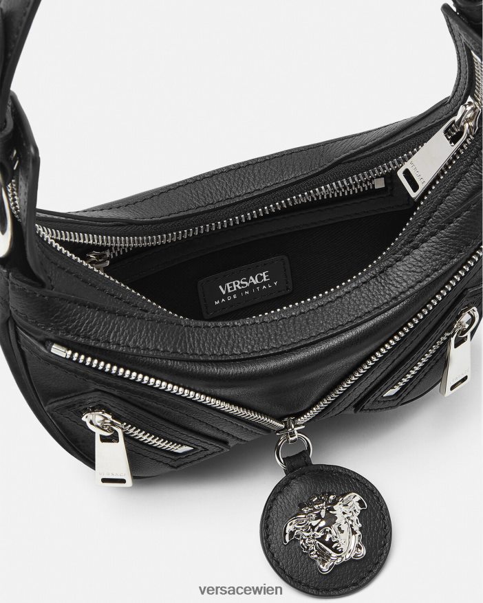 Schwarz Wiederholen Sie die Mini-Hobo-Tasche Versace Frauen Taschen 8N4XJD287