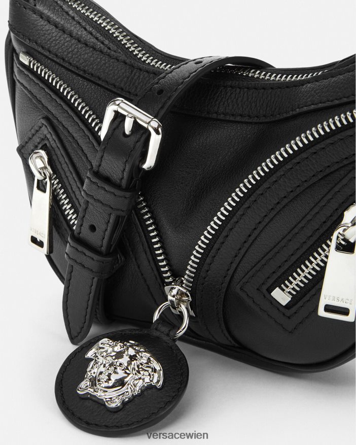 Schwarz Wiederholen Sie die Mini-Hobo-Tasche Versace Frauen Taschen 8N4XJD287