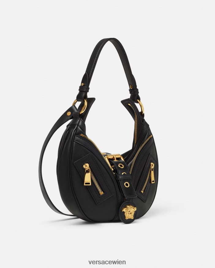 Schwarz Wiederholen Sie die kleine Hobo-Tasche Versace Frauen Taschen 8N4XJD274