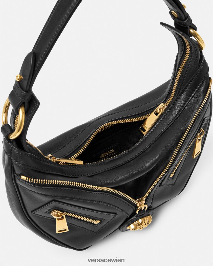 Schwarz Wiederholen Sie die kleine Hobo-Tasche Versace Frauen Taschen 8N4XJD274