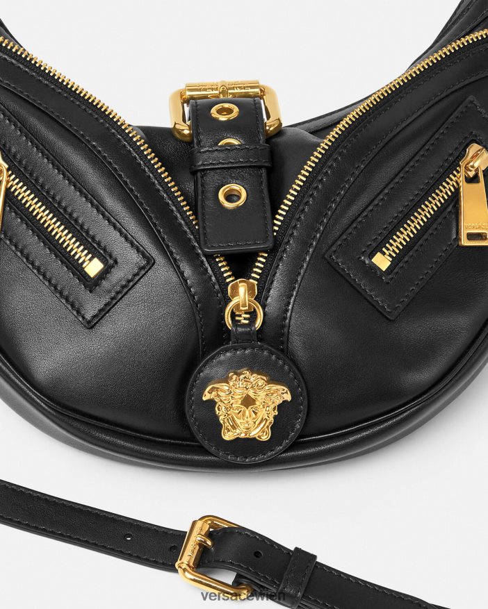 Schwarz Wiederholen Sie die kleine Hobo-Tasche Versace Frauen Taschen 8N4XJD274