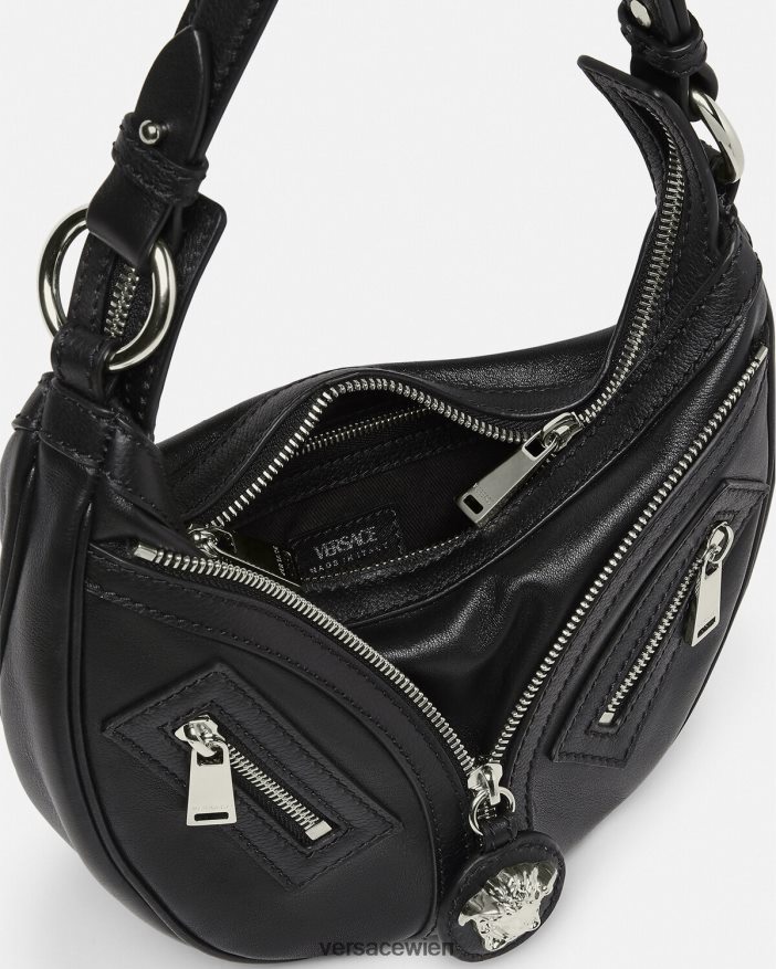 Schwarz Wiederholen Sie die kleine Hobo-Tasche Versace Frauen Taschen 8N4XJD282