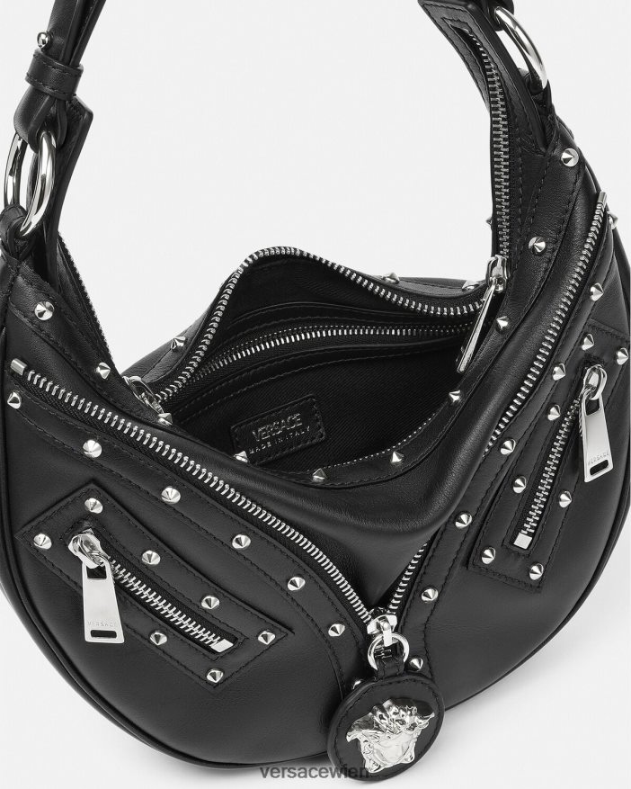 Schwarz Wiederholen Sie die kleine Hobo-Tasche Versace Frauen Taschen 8N4XJD283