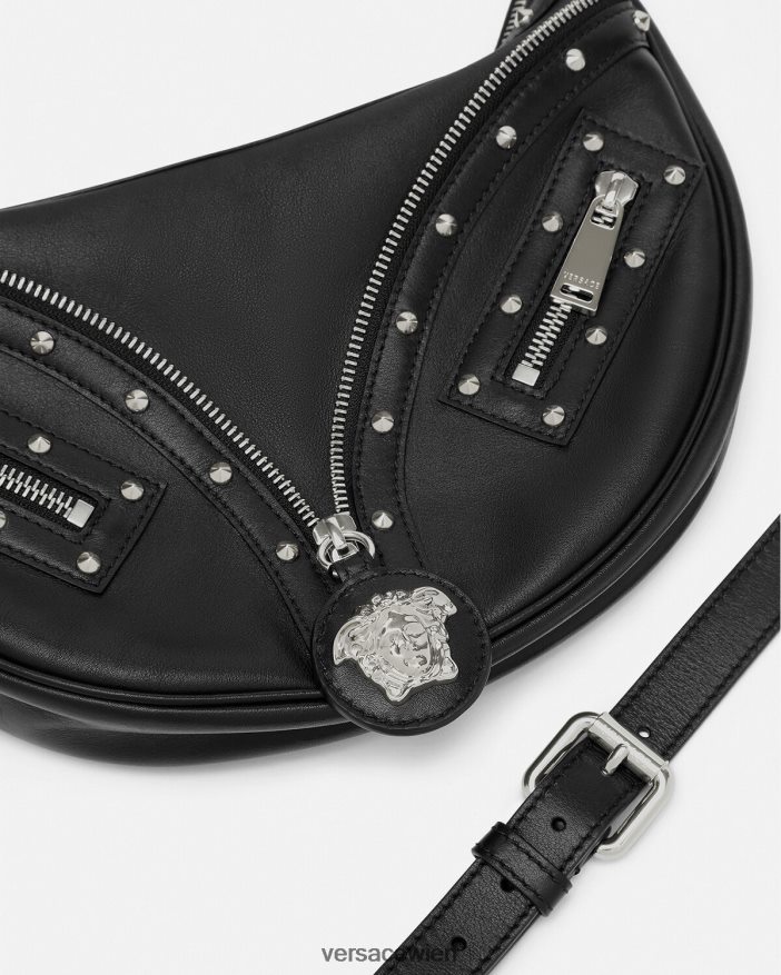 Schwarz Wiederholen Sie die kleine Hobo-Tasche Versace Frauen Taschen 8N4XJD283