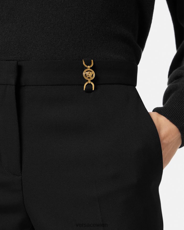 Schwarz ausgestellte maßgeschneiderte Hose Versace Frauen Kleidung 8N4XJD119