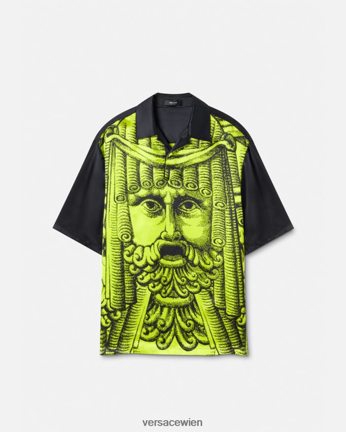 Schwarz und Limette la maschera kurzärmliges Poloshirt Versace Männer Kleidung 8N4XJD1310