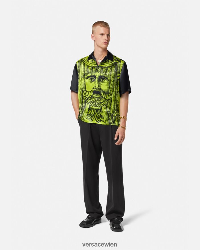 Schwarz und Limette la maschera kurzärmliges Poloshirt Versace Männer Kleidung 8N4XJD1310