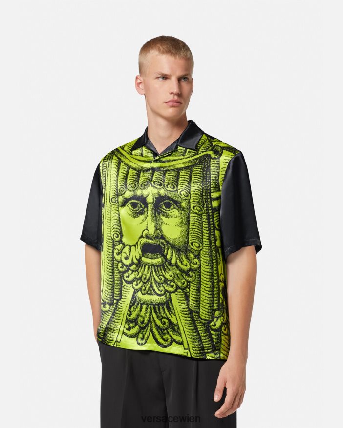 Schwarz und Limette la maschera kurzärmliges Poloshirt Versace Männer Kleidung 8N4XJD1310