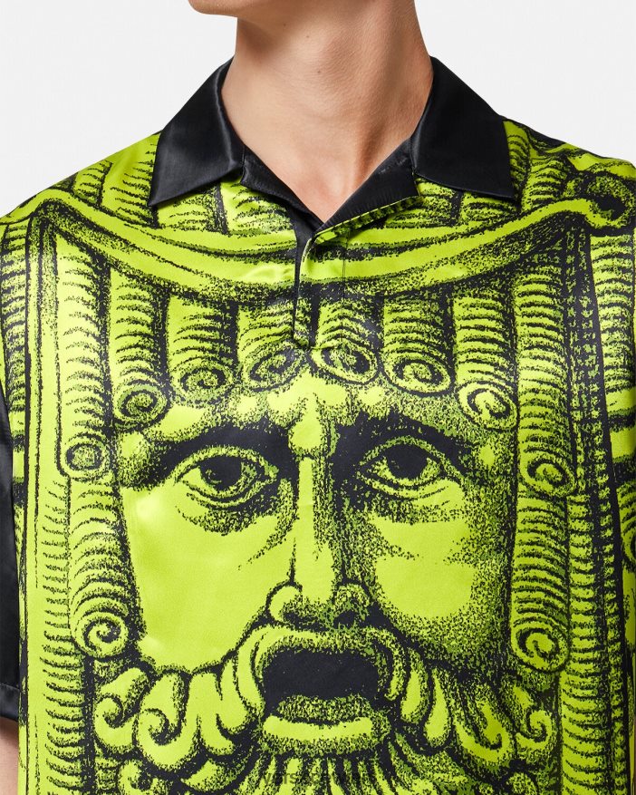 Schwarz und Limette la maschera kurzärmliges Poloshirt Versace Männer Kleidung 8N4XJD1310