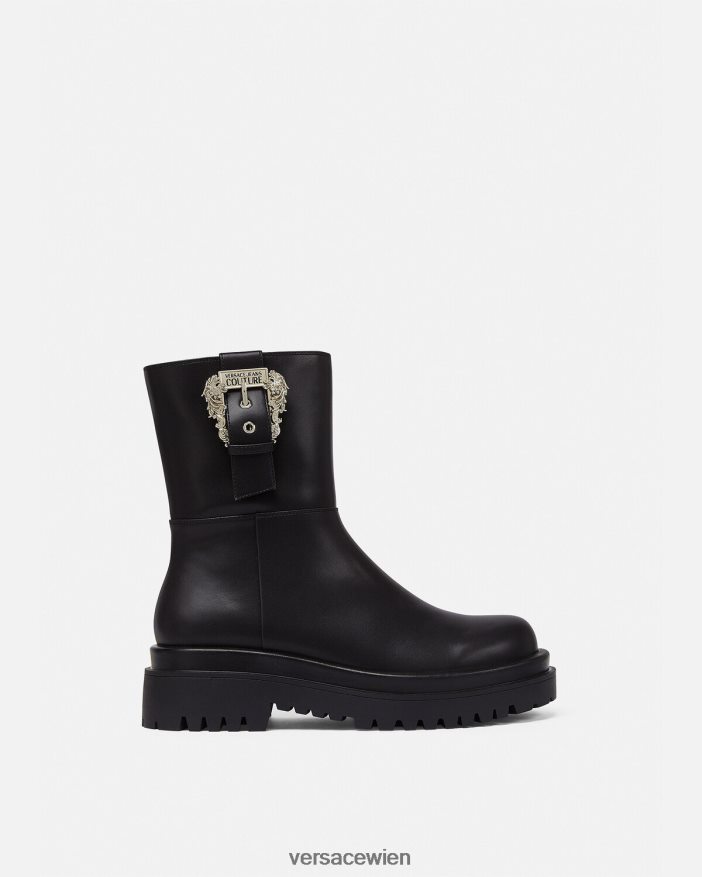 Schwarz zog Stiefeletten mit Barockschnalle an Versace Frauen Schuh 8N4XJD2271