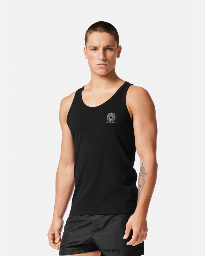 Schwarz Ärmelloses Unterhemd mit Medusa-Motiv Versace Männer Unterwäsche und Strandbekleidung 8N4XJD1734