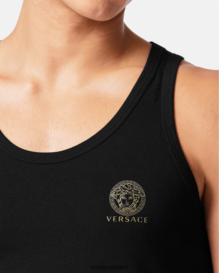 Schwarz Ärmelloses Unterhemd mit Medusa-Motiv Versace Männer Unterwäsche und Strandbekleidung 8N4XJD1734