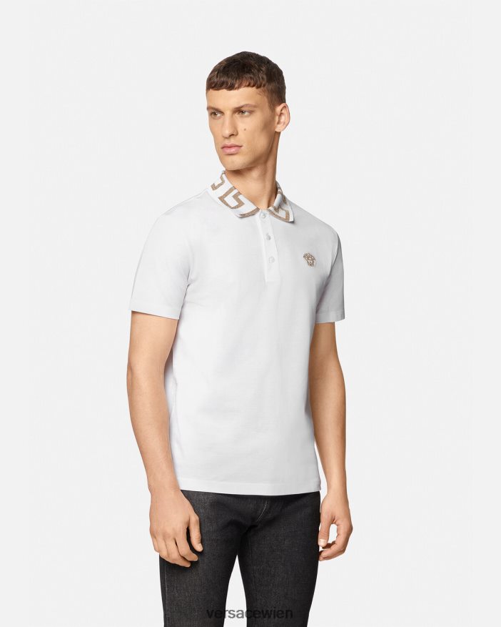 Weiß Greca-Kurzarm-Poloshirt Versace Männer Kleidung 8N4XJD1376