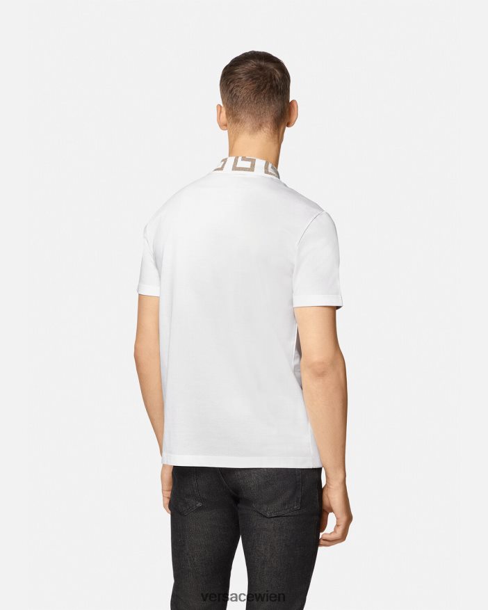 Weiß Greca-Kurzarm-Poloshirt Versace Männer Kleidung 8N4XJD1376