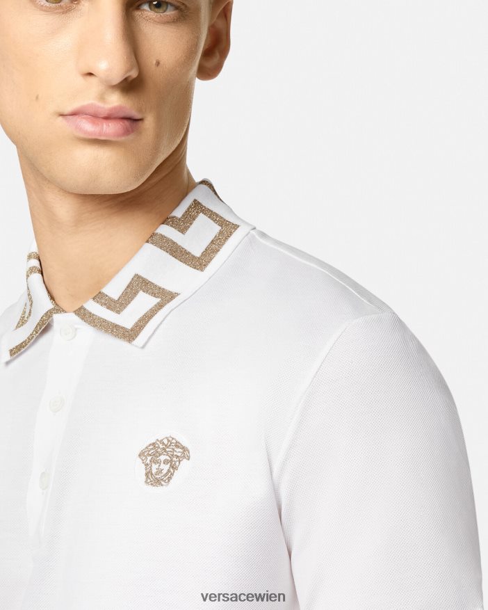 Weiß Greca-Kurzarm-Poloshirt Versace Männer Kleidung 8N4XJD1376