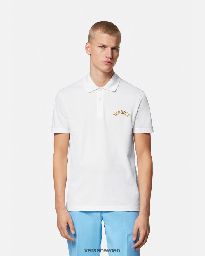 Weiß Poloshirt mit Muschel-Barock-Logo Versace Männer Kleidung 8N4XJD1361