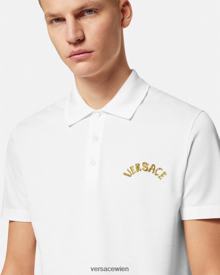 Weiß Poloshirt mit Muschel-Barock-Logo Versace Männer Kleidung 8N4XJD1361