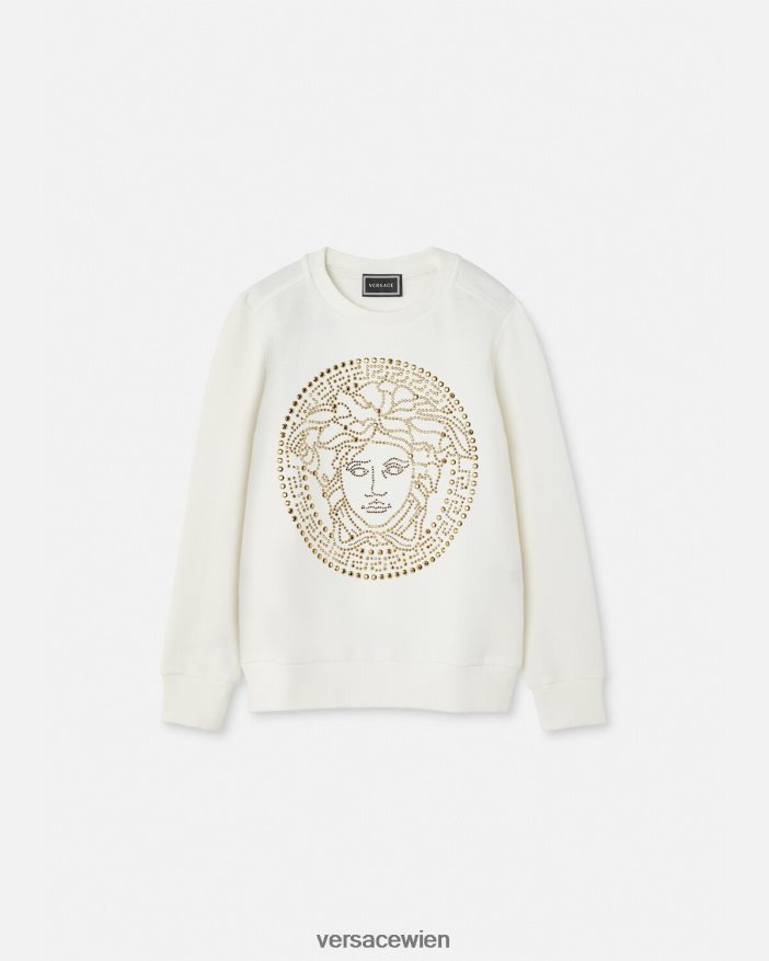 Weiß Sweatshirt mit Medusa-Nieten Versace Kinder Kleidung 8N4XJD1962