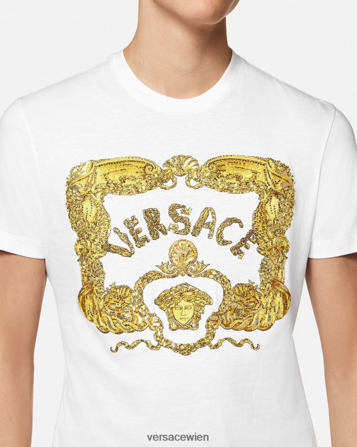 Weiß T-Shirt im Barockstil mit Muschelstickerei Versace Männer Kleidung 8N4XJD1364