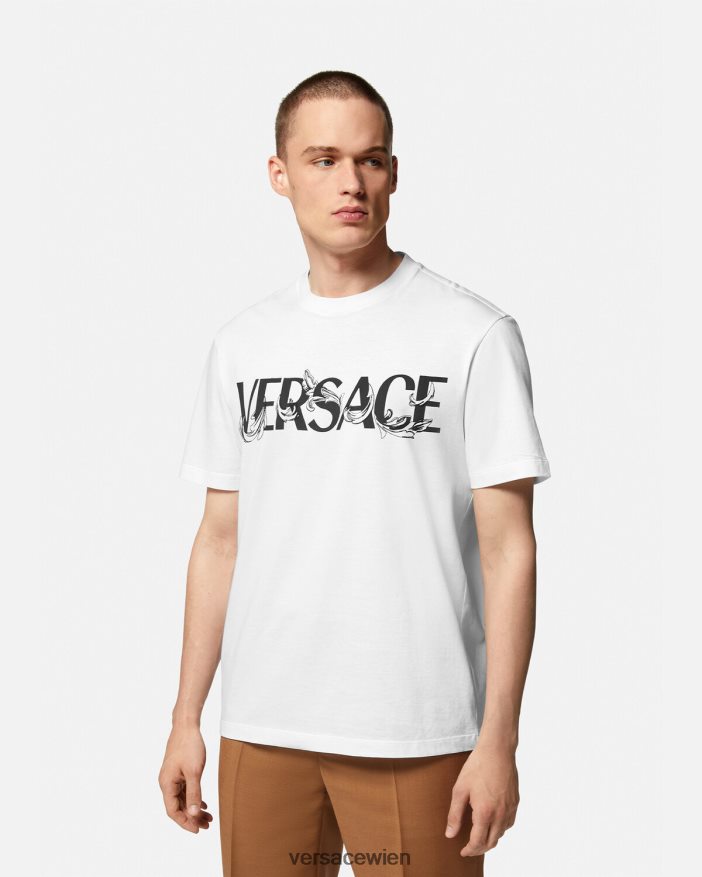 Weiß T-Shirt mit Barocco-Silhouette-Logo Versace Männer Kleidung 8N4XJD1379