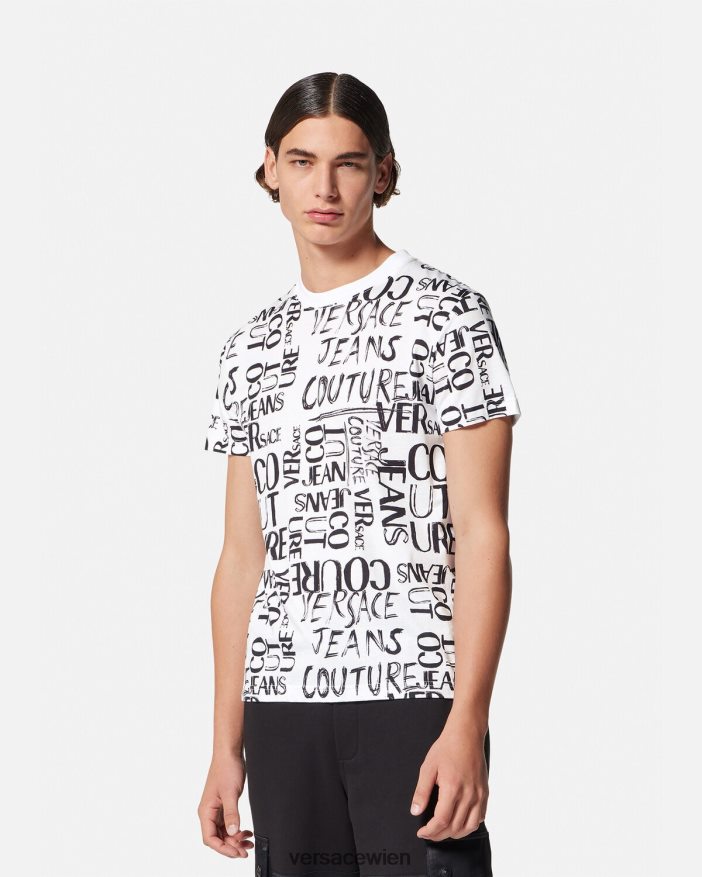 Weiß T-Shirt mit Doodle-Logo Versace Männer Kleidung 8N4XJD2369