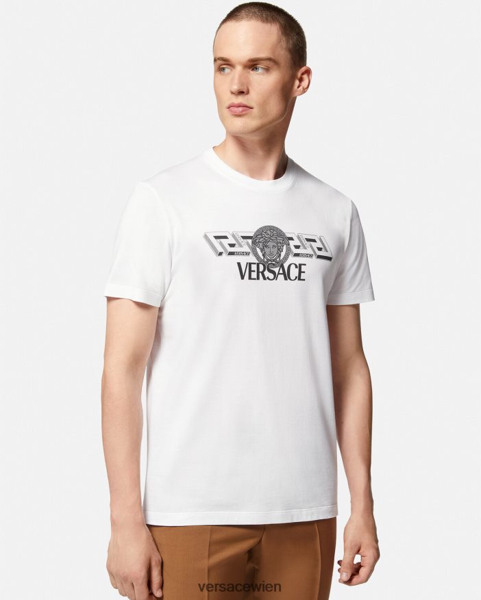 Weiß T-Shirt mit La-Greca-Logo Versace Männer Kleidung 8N4XJD1408