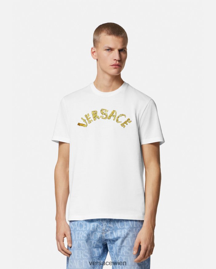 Weiß T-Shirt mit Muschel-Barock-Logo Versace Männer Kleidung 8N4XJD1360