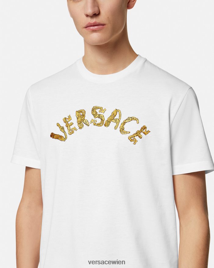 Weiß T-Shirt mit Muschel-Barock-Logo Versace Männer Kleidung 8N4XJD1360