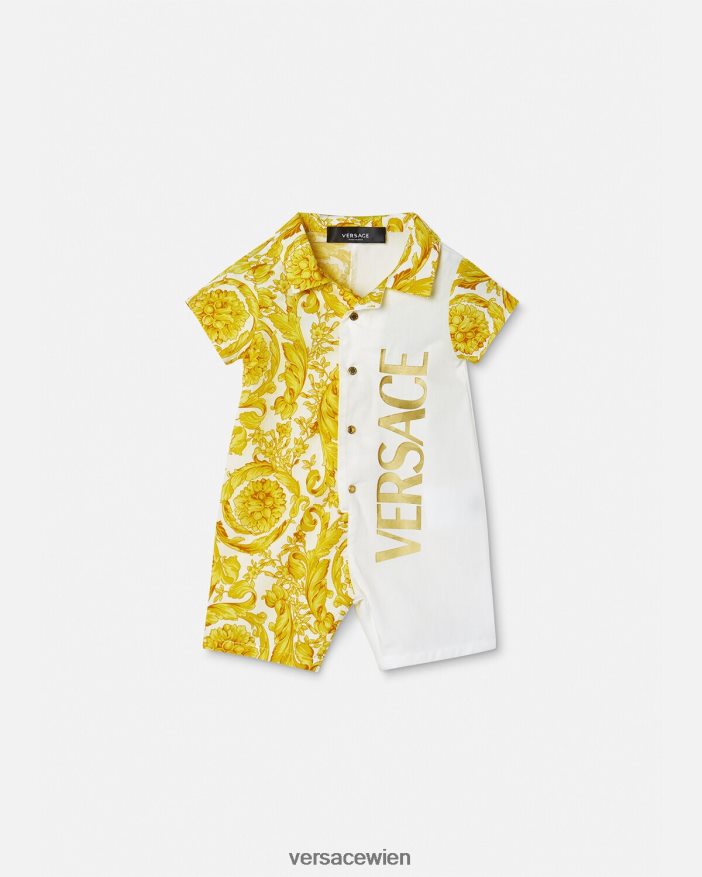 Weißes Gold Baby-Strampler im Barocco-Stil Versace Kinder Kleidung 8N4XJD1819