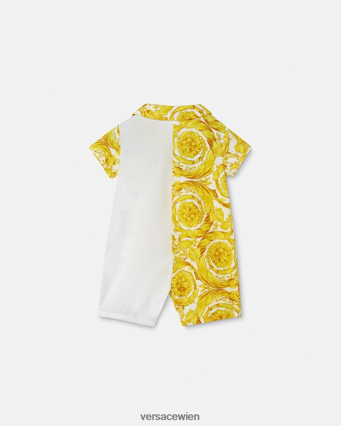 Weißes Gold Baby-Strampler im Barocco-Stil Versace Kinder Kleidung 8N4XJD1819