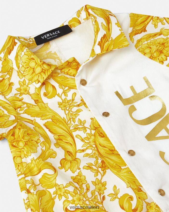 Weißes Gold Baby-Strampler im Barocco-Stil Versace Kinder Kleidung 8N4XJD1819