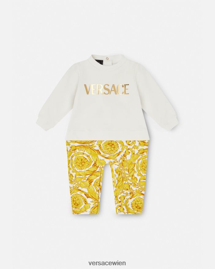 Weißes Gold Baby-Strampler im Barocco-Stil Versace Kinder Kleidung 8N4XJD1821