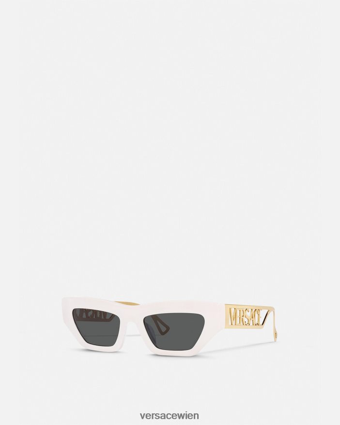 Weißes Gold Cat-Eye-Sonnenbrille im Vintage-Stil der 90er Jahre mit Logo Versace Frauen Zubehör 8N4XJD617