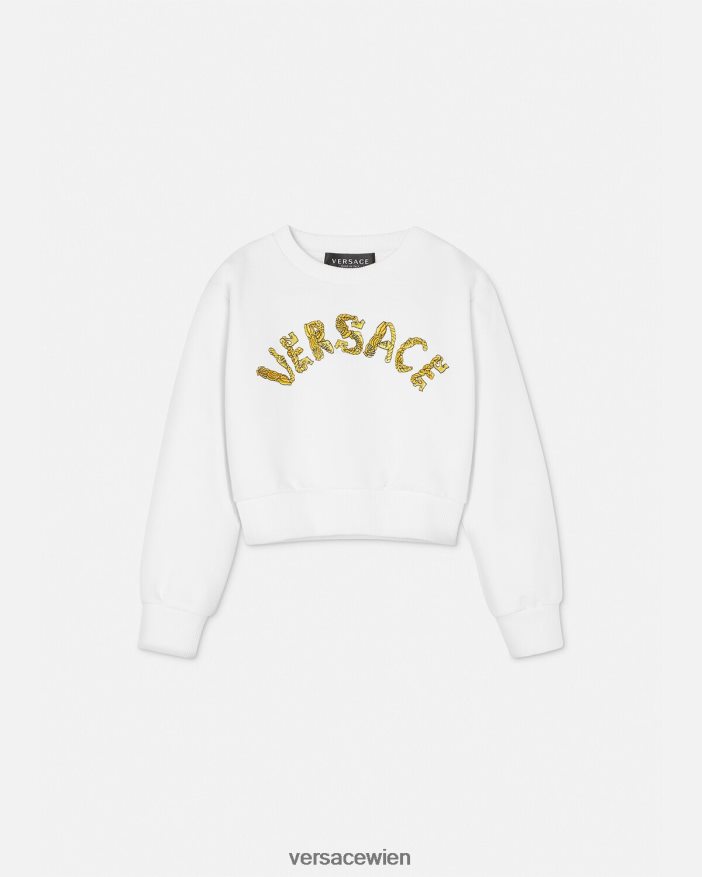 Weißes Gold Crop-Sweatshirt mit Logo Versace Kinder Kleidung 8N4XJD1935