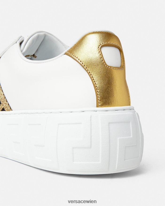 Weißes Gold Greca-Sneaker Versace Frauen Schuh 8N4XJD501