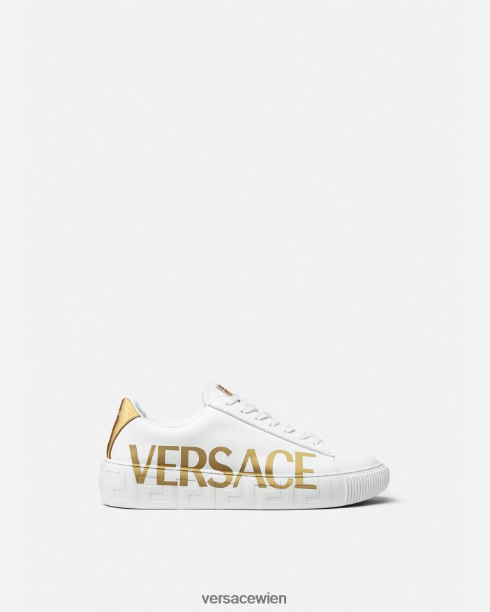 Weißes Gold Greca-Sneaker mit Logo Versace Männer Schuh 8N4XJD1549