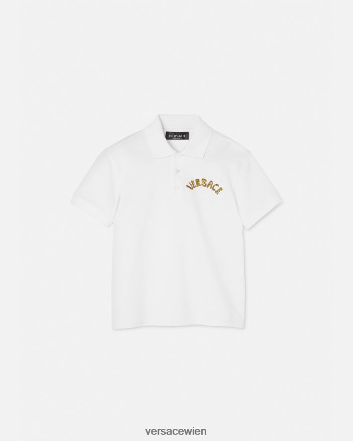 Weißes Gold Logo-Poloshirt Versace Kinder Kleidung 8N4XJD2082