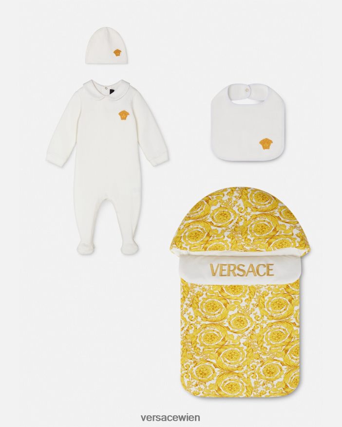 Weißes Gold Medusa-Baby-Schlafanzug-Set Versace Kinder Kleidung 8N4XJD1835