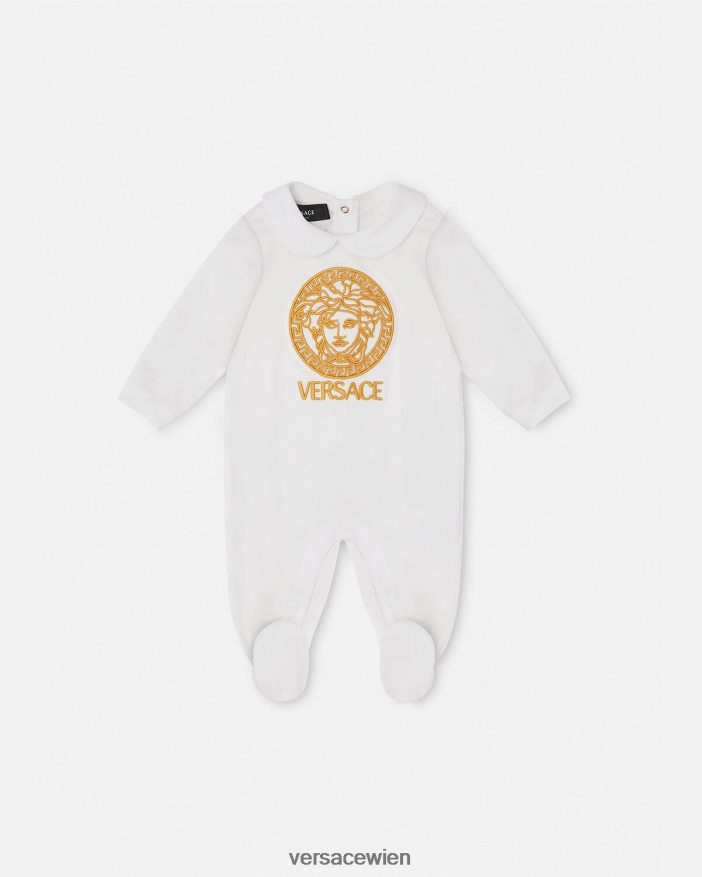 Weißes Gold Medusa-Baby-Schlafanzug Versace Kinder Kleidung 8N4XJD1823